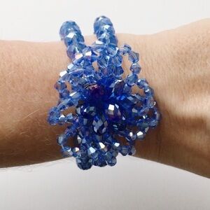 Boutique Statement Blue Bead Elastic Bracelet Costume Jewelry